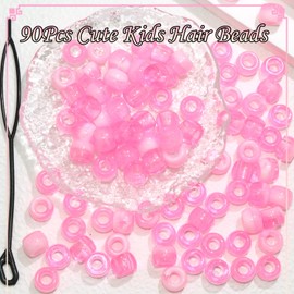 NAISKA 90Pcs Pink Hair Barrettes Acrylic Hair Beads for Kids Girls Cute Clips for Hair Plastic Hair Clips Toddler Dreadlock Beads Hair Jewelry for Women Braid Accessories