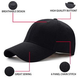 Bakicey Unisex Outdoor Baseball Cap, Cotton Baseball Cap, Adults’, Casual. Pure Colour, Adjustable Athletic Cap, Women Men, black, 56-58