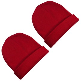 WESTEND CHOICE Kids Beanie Hats 2 Pack Boys Girls Knitted Beanie Hat Winter Warm Beanies Children Thermal Hat Winter Hats for Kids Age 4-10 (Red)