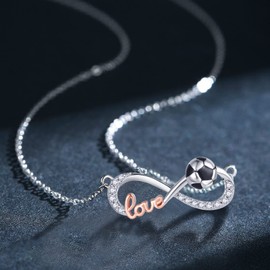 CRWENG Infinity Necklace for Women 925 Sterling Silver Infinity Pendant Necklace with Football/Basketball/Rugby Love Necklace Jewellery Gift for Woman, Sterling Silver, Zircon
