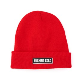 FISURA F*cking Cold Unisex Winter Hat Warm Knitted Acrylic Hat for Men and Women with Funny Saying. Perfect Winter Accessory and Original Gift for Friends and Family., Cold, red