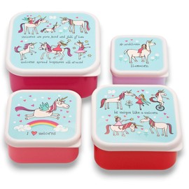 Tyrrell Katz Kids Snack Boxes with Unicorn Print - Children's 4 Piece Set - Freezer Safe Square Food Storage Containers