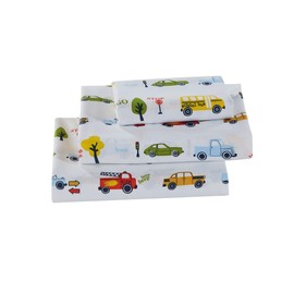 Better Home Style Cars Fire Trucks School Buses Traffic Signs Trees Multicolor Fun Design for Kids/Boys 4 Piece Sheet Set with Pillowcases Flat and Fitted Sheets # School Bus (Full)