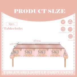 COSORO 2pcs Rose Gold 90th Table Cloth,Happy 90th Birthday Tablecloth for Ladies Women 90th Birthday Table Decoration,137 * 274cm Plastic Tablecloths Table Cover 90th Birthday Decorations for Her