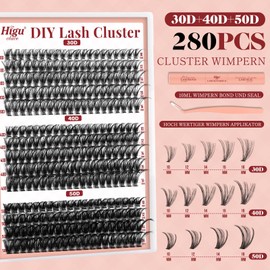 Higu clace DIY Eyelash Extensions Set, 280 Pieces, 30D + 40D + 50D Eyelash Individual Set, Eyelash Extension Set, 7-Day Hold with Applicator and Eyelash Glue and Sealing (30D + 40D + 50D Kit)