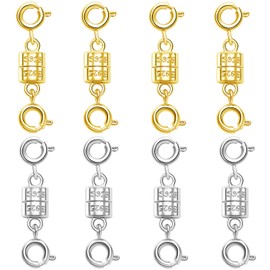 Collar magnético de plata de ley S925, cierre magnético para collar de joyería (4 dorados+4 plateados)