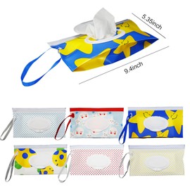 6 Pcs Baby Wipes Dispenser, Extra Large Waterproof & Dustproof Wet Wipe Bag, Portable Refillable Travel Wipes Container with Hanging Loop, Reusable for Diaper Bags, Cars, Camping (Indoor & Outdoor)