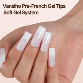 150Pcs French Gel Nails, Vansiho White French Tip Press on Nails, Milky White Long Square Soft Gel Nail Tips, Acrylic Fake Nails for Nail Art DIY 15 Sizes