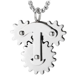 Mens Steampunk Gears Mechanic Pendant Necklace, Stainless Steel Polished, 30 inches Wheat Chain（CA）