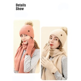 Wander Agio Winter Warm Hat Scarf Glove Set for Women Wool Spinning Knit Beanie Womens Hats Scarves and Gloves 3-Sets Solid Camel Beige 1