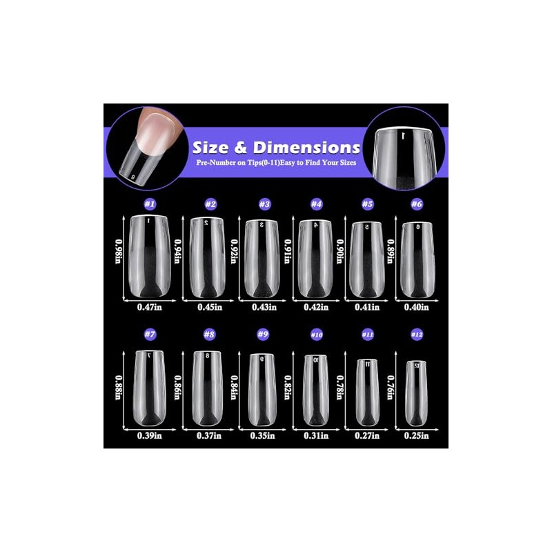 240pc Medium Gel Nail Tips Square Fake Nails Clear Press