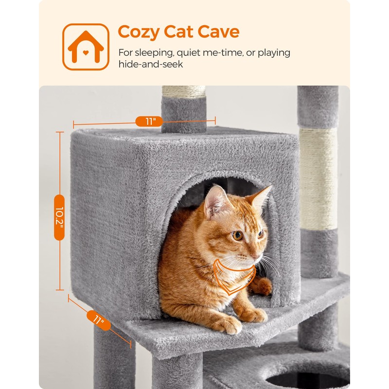 Feandrea Cat Tree, 61-Inch Cat Tower for Indoor Cats, Plush