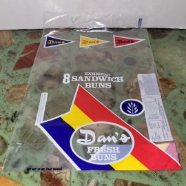 Dan's Markets, Utah 8 Vtg NOS Dan's FRESH BUNS Enriched Sandwich Buns Plastic Bag 1980s Set Prop