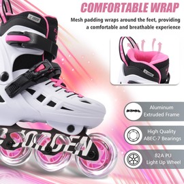 Inline Skates for Kids Girls and Boys, 4 Sizes Adjustable Roller Skates Blades with Full Light Up Wheels for Women Men, Durable Outer Shell, Roller Skates 4-12 Adults