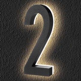 ROCEEI 6 Inch Backlit LED House Number 0-9 for Outside Stainless Steel Waterproof Home Address Number Illuminated House Modern Lighted Address Sign for Houses Restaurant 12v Dc Low Voltage(2)