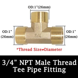 Joywayus 3/4 Inch NPT Brass Pipe Fitting Barstock Tee 3 Way 3/4" NPT Male x 3/4" NPT Male x 3/4" NPT Female Hose Fitting