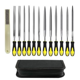 Needle File Set(13pcs), Small Metal File Set with Handle for Wood and Steel, Carbon Steel File Set Including Flat File & Squared File & Round File & Half Round File & Triangular File & a Brush