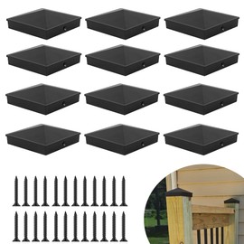 Aussio (12-Pack, Black) True I.D. 4x4 Inch Aluminum Pyramid Fence Post Caps with Screws, Wooden Fence Cover Deck Posts Cap with Matte Finish Powder Coated Surface - NOT for Actual 3.5"x3.5" Wood Post
