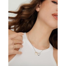 Suplight 925 Sterling Silver Necklaces for Women, Love Pendant Neckalces Silver Gold Plated Double Heart Necklace with 16+5 inches Chain Necklace Simple Heart Jewelry for Women