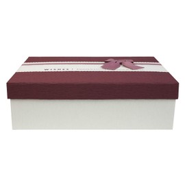 Emartbuy Gift Box, 29 x 21 x 9 cm, Cream Box with Burgundy Lid and Decorative Ribbon