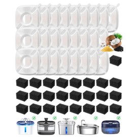 50 Pcs Cat Water Fountain Filters for Veken 95oz/2.8L, 67oz, 85oz, 135oz Dog Water Fountain Automatic Pet Fountain Dog Water Dispenser 25Pcs Pet Fountain Filter Replacement & 25Pcs Pre-Filter Sponges