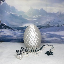 Generic 3D Printed Cherry Blossom Dragon with Dragon Egg, 12"" Articulated White and Green Cherry Blossom Dragon, Home Decor Executive Desk Toys,Fidget Toys for Autism/ADHD D017-BEG, Large