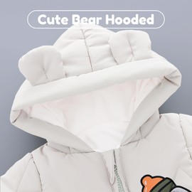 JiAmy Baby Boys Girls Snowsuit Winter Hooded Romper Cartoon Bear Infant Newborn Jumpsuit 3-6 Months White