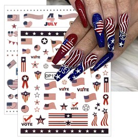 6Pcs 4th of July Nail Stickers Patriotic Independence Day Nail Art Stickers 3D Self-Adhesive USA Flag Stars Eagle Fireworks Nail Design Sticker Holiday Nail Decals for Nail Art Women DIY Manicure