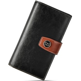 BOSTANTEN Women's RFID Blocking Genuine Leather Wallet with Zipper Pocket Black