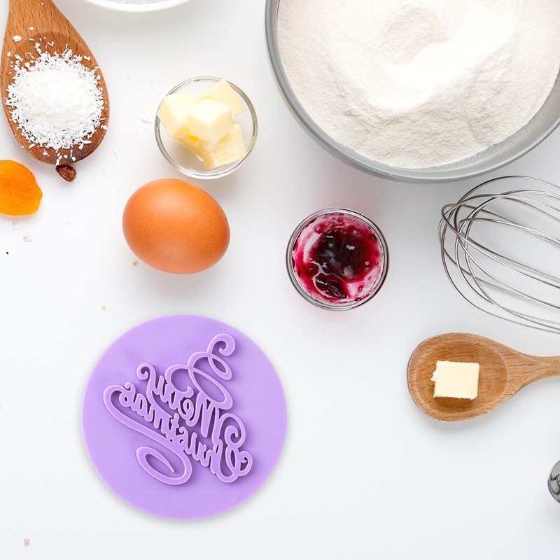AWAVM Purple Round Cookie Mould, Merry Christmas Cookie Acrylic Baking