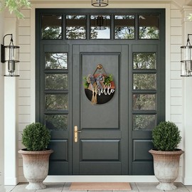 S_SSOY Hello Door Wreath for Front Door,Spring Wreath 13 Inch Farmhouse Door Sign Decoration for Window decoration Outdoor Front Door Home Decor (Black brown)
