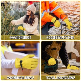 HANDLANDY Winter Work Gloves for Men Women, Insulated Leather Work Gloves, Cold Weather Cowhide Working Glove for Construction, Yard Work, Driving, Riding & Winter Sports(Yellow, XX-Large)