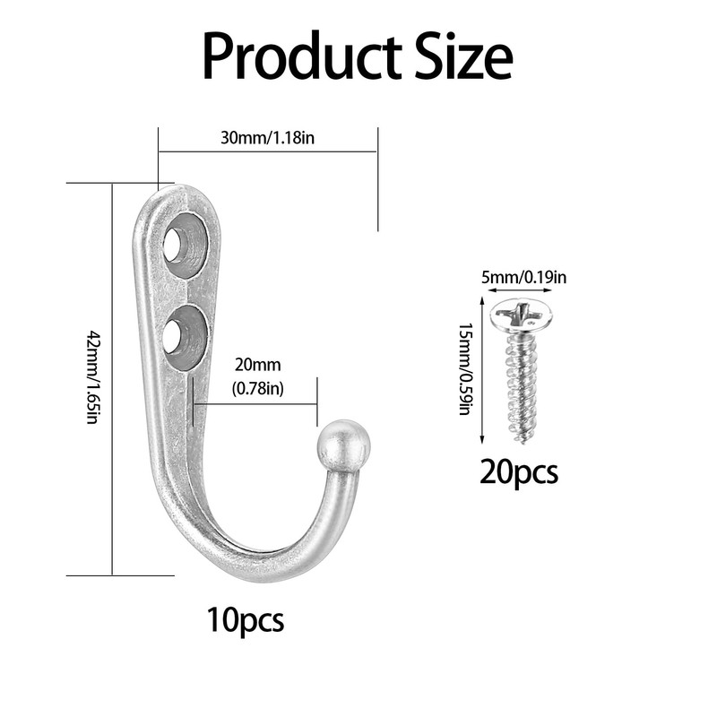 DAJMAIEZ 10 Pcs Coat Hooks, Single Prong Robe Hooks, Wall