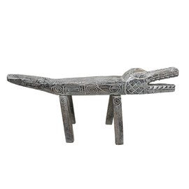 WorldBazzar Hand Carved Gator Alligator Crocodile Primitive Wood Bench Chair White Statue Huge