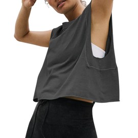 Oversize Crop Tops Casual Tank T-Shirts for Women Solid Color Basic Yoga Athletic Running Tees Darkgrey XL