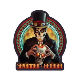 Die Cut Sticker Savannah, Georgia, Day of The Dead, Man and Candle, Vinyl Sticker 3 to 6 inches, (Waterproof Decal for Cars, Water Bottles, Laptops, Coolers), Large