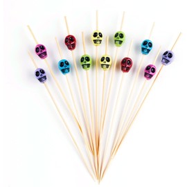 PuTwo Cocktail Picks Handmade Bamboo Toothpicks 100ct 4.7" in Multicolor Skulls