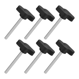 QUARKZMAN Pack of 6 T-wing Screws with Handles Thumb Screws, M4 x 40 mm Male Screw Knob 304 Stainless Steel Thumb Screw Handle 27 mm Diameter, Black