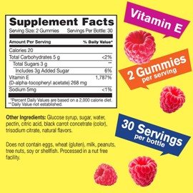 Vitamin E Gummies - 268mg - Antioxidant Support, Immune System Support, and Overall Health - Non GMO, Gluten Free, Natural Flavors - 60 Gummies