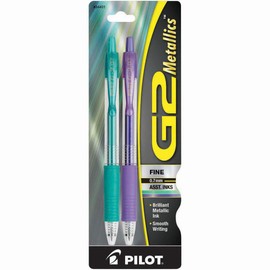 PILOT G2 Metallics Refillable & Retractable Rolling Ball Gel Pens, Fine Point, Assorted Color Inks, 2-Pack (34401)
