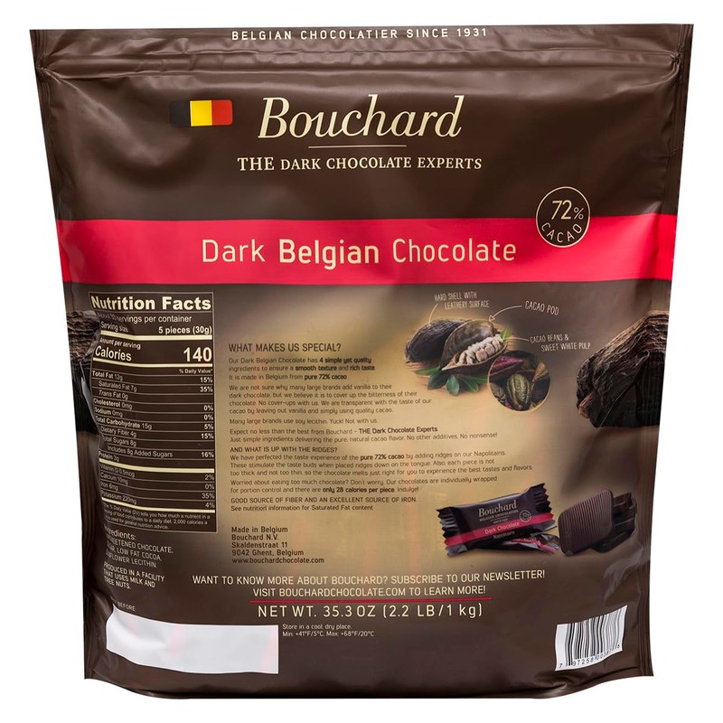 Belgian Dark Chocolate Napolitains (72% Cacao) 35.3 OZ (2.2 LB/1KG)