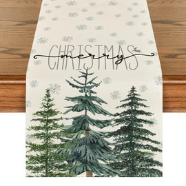 Artoid Mode Beige Pine Tree Snowflake Merry Christmas Table Runner, Seasonal Winter Xmas Holiday Kitchen Dining Table Decoration for Home Party Decor 13 x 72 Inch