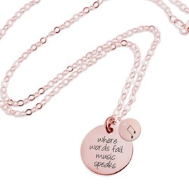 Love, Georgie Where Words Fail Music Speaks Necklace, Gift for Musician, Music Lover, Music Teacher, Musical Note Present (Rose Gold)