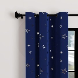 Encasa Printed Blackout Curtains 44x54 in, 2 pcs | Silver Foil Star Navy Design I Room Darkening - Blocks 85% Light | Sound and Heat Reduction for Bedroom, Living Room I Machine Wash