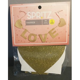 Spritz "Love" and Hearts Banner 60" Gold Glitter  New in Factory Sealed Package