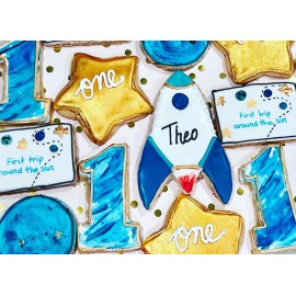 Sweets Party Treats First Trip Around The Sun Birthday Cookies 12 Royal Icing Cookie Astronaut Theme
