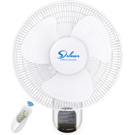 Simple Deluxe 16 Inch Digital Household Wall Mount Fans, Adjustable Tilt, 90 Degree, 3 Speed Settings, 1 Pack, White