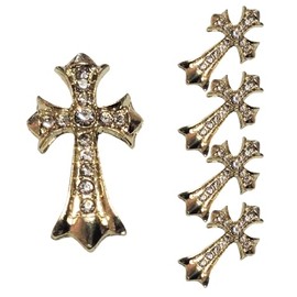 MiHarutsu Nail Parts Crucifix Deca Parts, Large Nail Parts, 100 Sets Gel Nail Parts, Cross and Punk Metal Parts, Set of 5, Gold White (+Gold White)