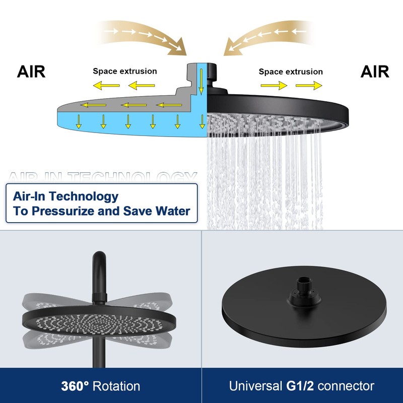 Rain Shower Head 26CM Rainfall Shower Head Overhead Replacement, Fixed