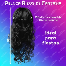 Peluca de Fantasía Rizos de Tamaño Largo para Eventos Bodas y Fiestas Pelo/Cabello Artificial Chino Estilo Hondulado de Color Negro Tipo Fantasía GRUP
